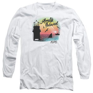 AN OFFCIALLY LICENSED JAWS AMITY ISLAND MEN'S LONG SLEEVE T-SHIRT WHITE