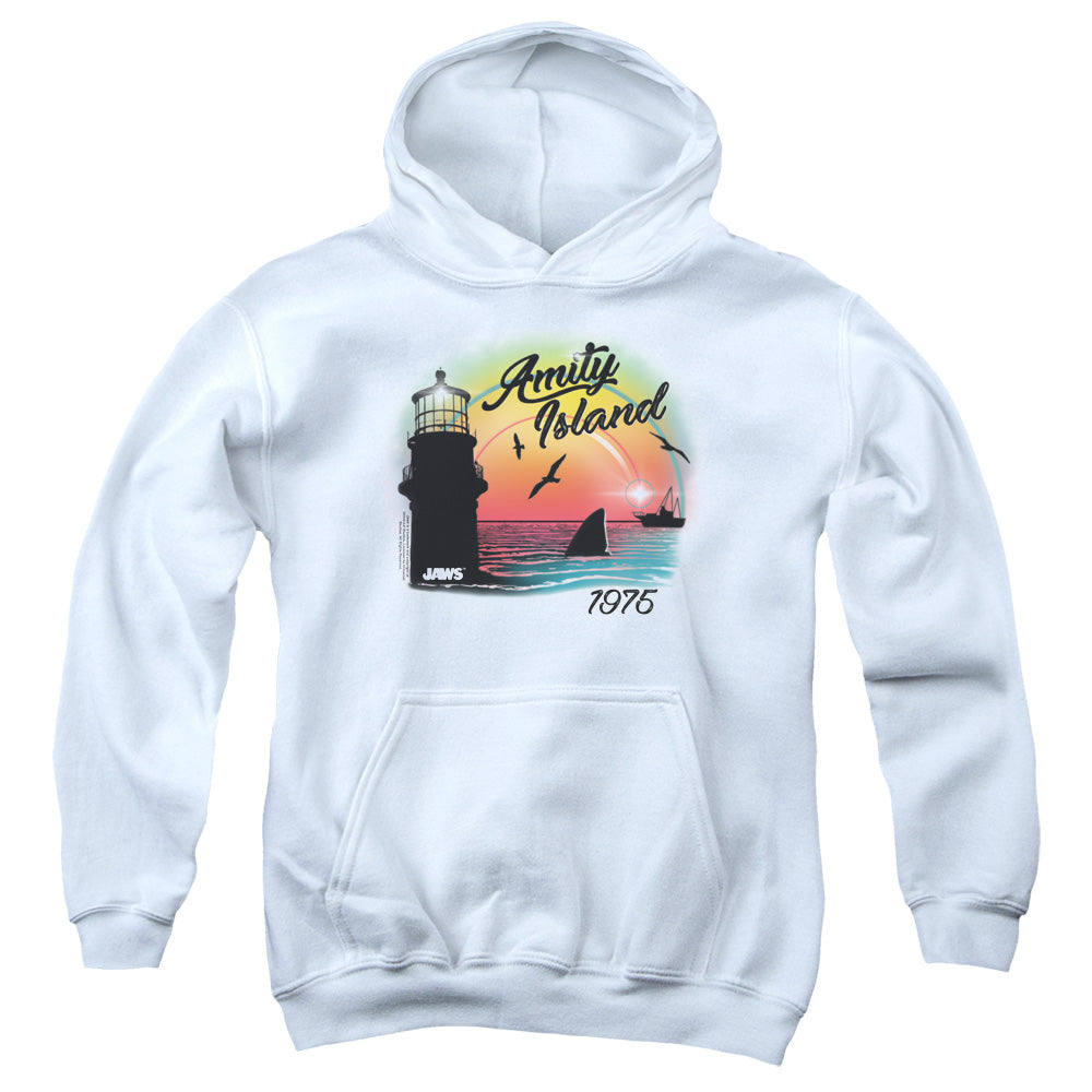 AN OFFCIALLY LICENSED JAWS AMITY ISLAND YOUTH HOODIE WHITE
