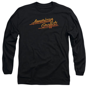 AN OFFCIALLY LICENSED AMERICAN GRAFFITI NEON LOGO MEN'S LONG SLEEVE T-SHIRT BLACK
