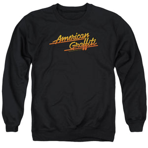 AN OFFCIALLY LICENSED AMERICAN GRAFFITI NEON LOGO ADULT UNISEX CREWNECK SWEATSHIRT BLACK