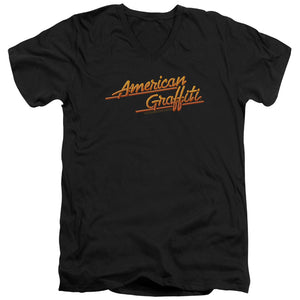 AN OFFCIALLY LICENSED AMERICAN GRAFFITI NEON LOGO MEN'S V-NECK T-SHIRT BLACK