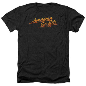 AN OFFCIALLY LICENSED AMERICAN GRAFFITI NEON LOGO MEN'S HEATHER T-SHIRT CHARCOAL