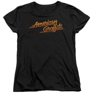 AN OFFCIALLY LICENSED AMERICAN GRAFFITI NEON LOGO WOMEN'S REGULAR FIT T-SHIRT BLACK