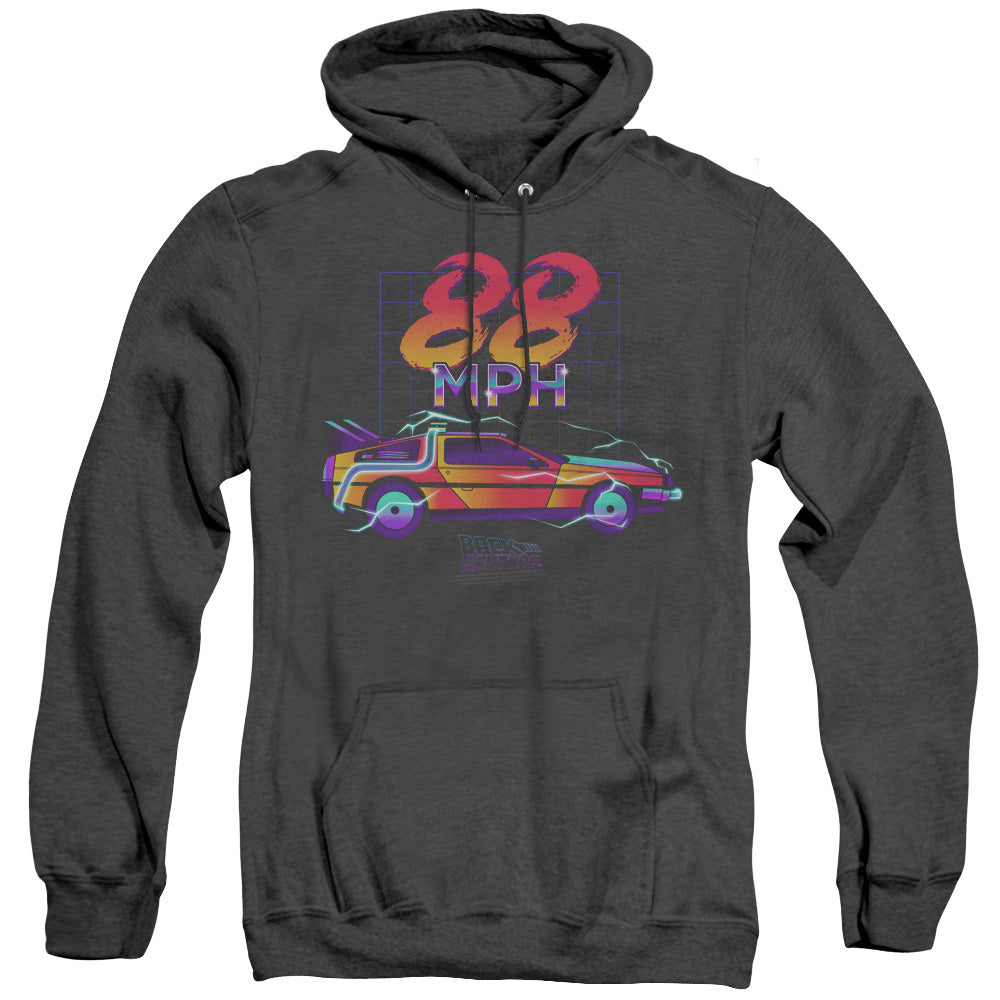AN OFFCIALLY LICENSED BACK TO THE FUTURE 88 MPH ADULT UNISEX HEATHER PULLOVER HOODIE BLACK