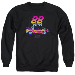 AN OFFCIALLY LICENSED BACK TO THE FUTURE 88 MPH ADULT UNISEX CREWNECK SWEATSHIRT BLACK