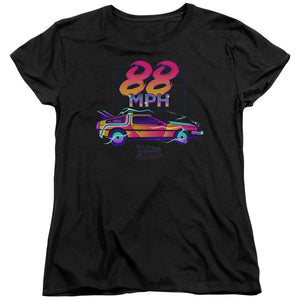 AN OFFCIALLY LICENSED BACK TO THE FUTURE 88 MPH WOMEN'S REGULAR FIT T-SHIRT BLACK