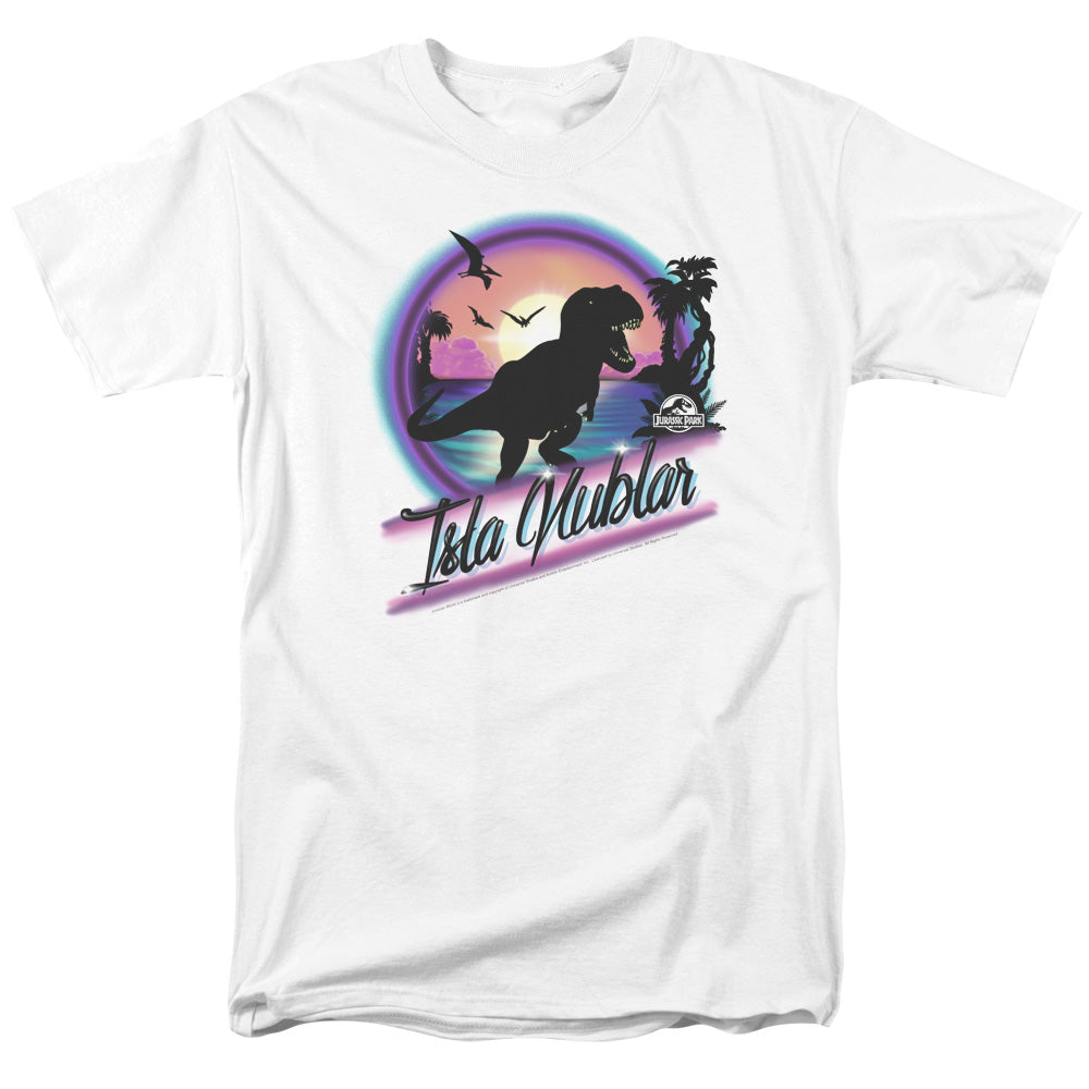 AN OFFCIALLY LICENSED JURASSIC PARK PREHISTORIC WALK MEN'S REGULAR FIT T-SHIRT WHITE