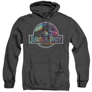 AN OFFCIALLY LICENSED JURASSIC PARK PREHISTORIC GROOVE ADULT UNISEX HEATHER PULLOVER HOODIE BLACK