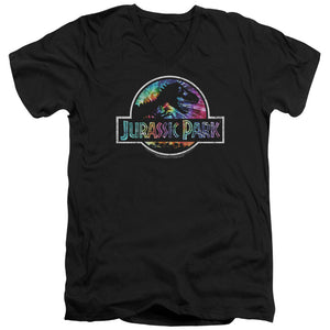 AN OFFCIALLY LICENSED JURASSIC PARK PREHISTORIC GROOVE MEN'S V-NECK T-SHIRT BLACK