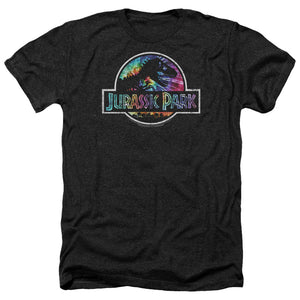 AN OFFCIALLY LICENSED JURASSIC PARK PREHISTORIC GROOVE MEN'S HEATHER T-SHIRT CHARCOAL