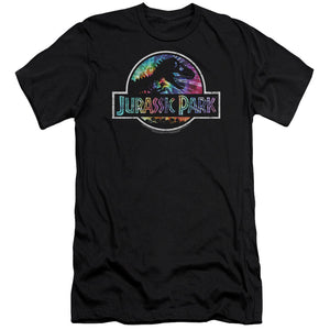 AN OFFCIALLY LICENSED JURASSIC PARK PREHISTORIC GROOVE MEN'S PREMIUM SLIM FIT T-SHIRT BLACK