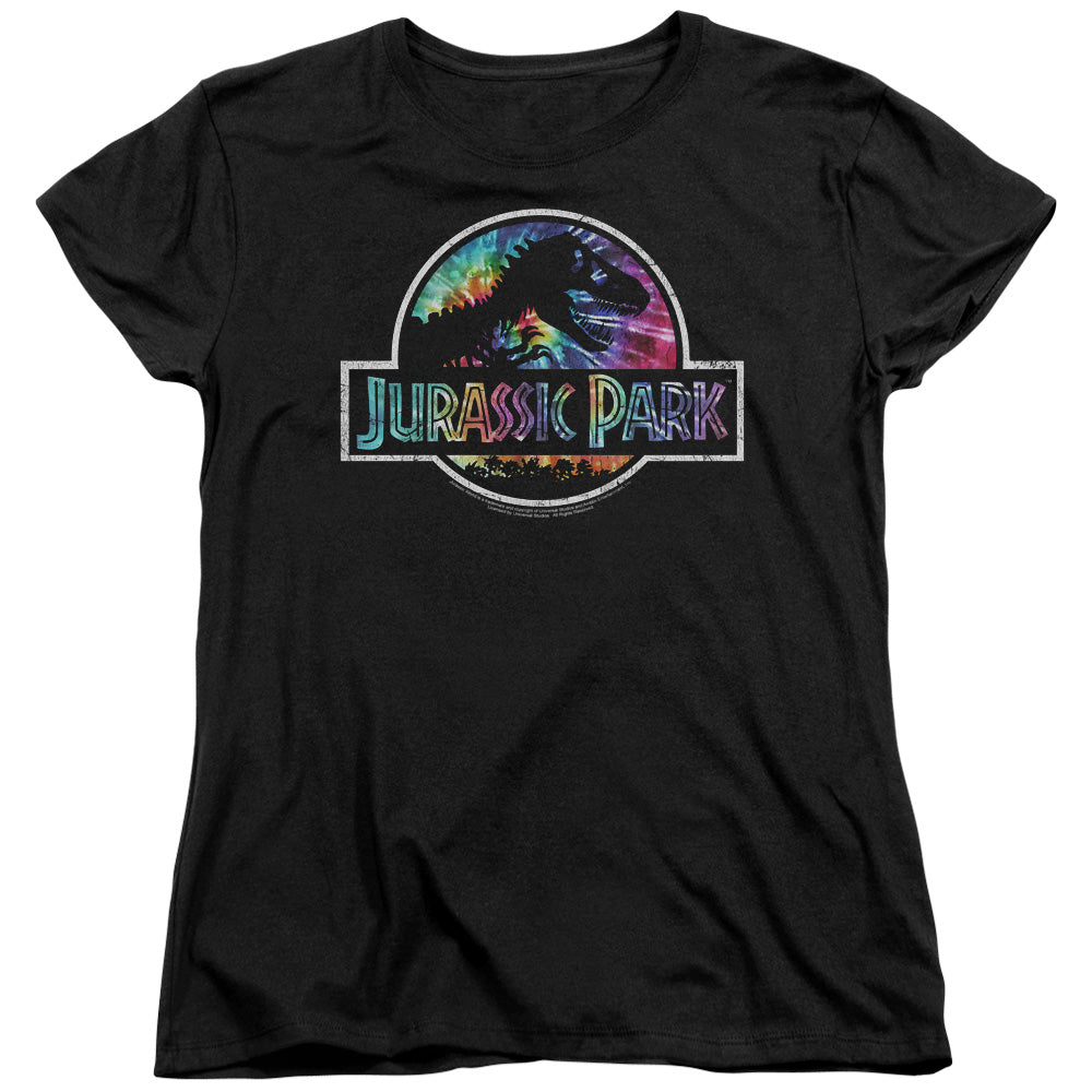 AN OFFCIALLY LICENSED JURASSIC PARK PREHISTORIC GROOVE WOMEN'S REGULAR FIT T-SHIRT BLACK