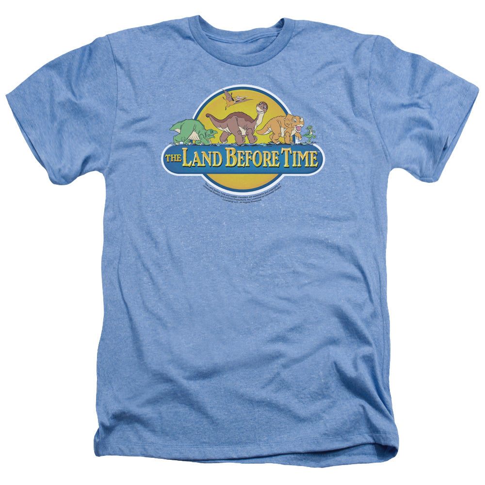 AN OFFCIALLY LICENSED LAND BEFORE TIME DINO BREAKOUT MEN'S HEATHER T-SHIRT LIGHT BLUE