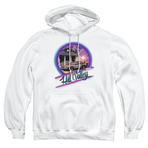AN OFFCIALLY LICENSED BACK TO THE FUTURE RIDE ADULT UNISEX PULLOVER HOODIE WHITE