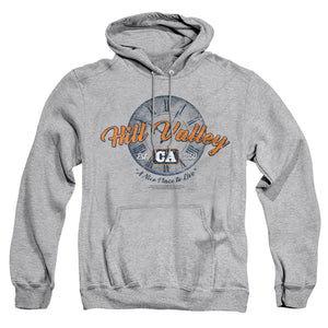 AN OFFCIALLY LICENSED BACK TO THE FUTURE HILL VALLEY ADULT UNISEX PULLOVER HOODIE ATHLETIC HEATHER