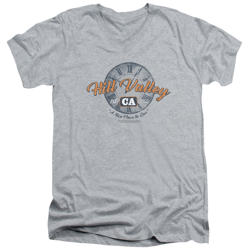 AN OFFCIALLY LICENSED BACK TO THE FUTURE HILL VALLEY MEN'S V-NECK T-SHIRT ATHLETIC HEATHER