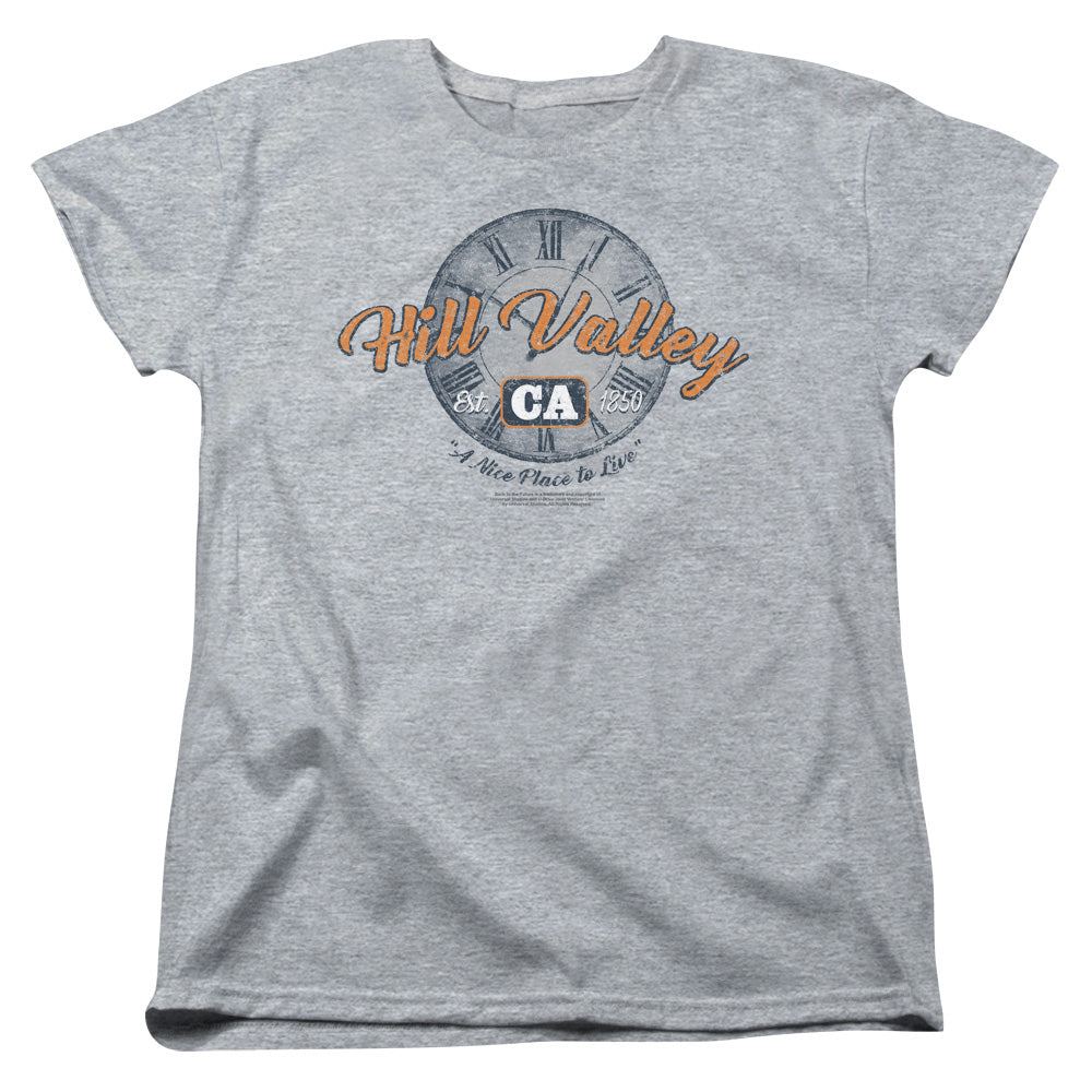AN OFFCIALLY LICENSED BACK TO THE FUTURE HILL VALLEY WOMEN'S REGULAR FIT T-SHIRT ATHLETIC HEATHER