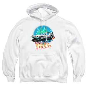 AN OFFCIALLY LICENSED BACK TO THE FUTURE BTTF AIRBRUSH ADULT UNISEX PULLOVER HOODIE WHITE
