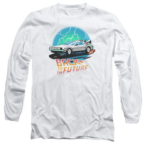 AN OFFCIALLY LICENSED BACK TO THE FUTURE BTTF AIRBRUSH MEN'S LONG SLEEVE T-SHIRT WHITE