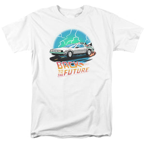 AN OFFCIALLY LICENSED BACK TO THE FUTURE BTTF AIRBRUSH MEN'S REGULAR FIT T-SHIRT WHITE