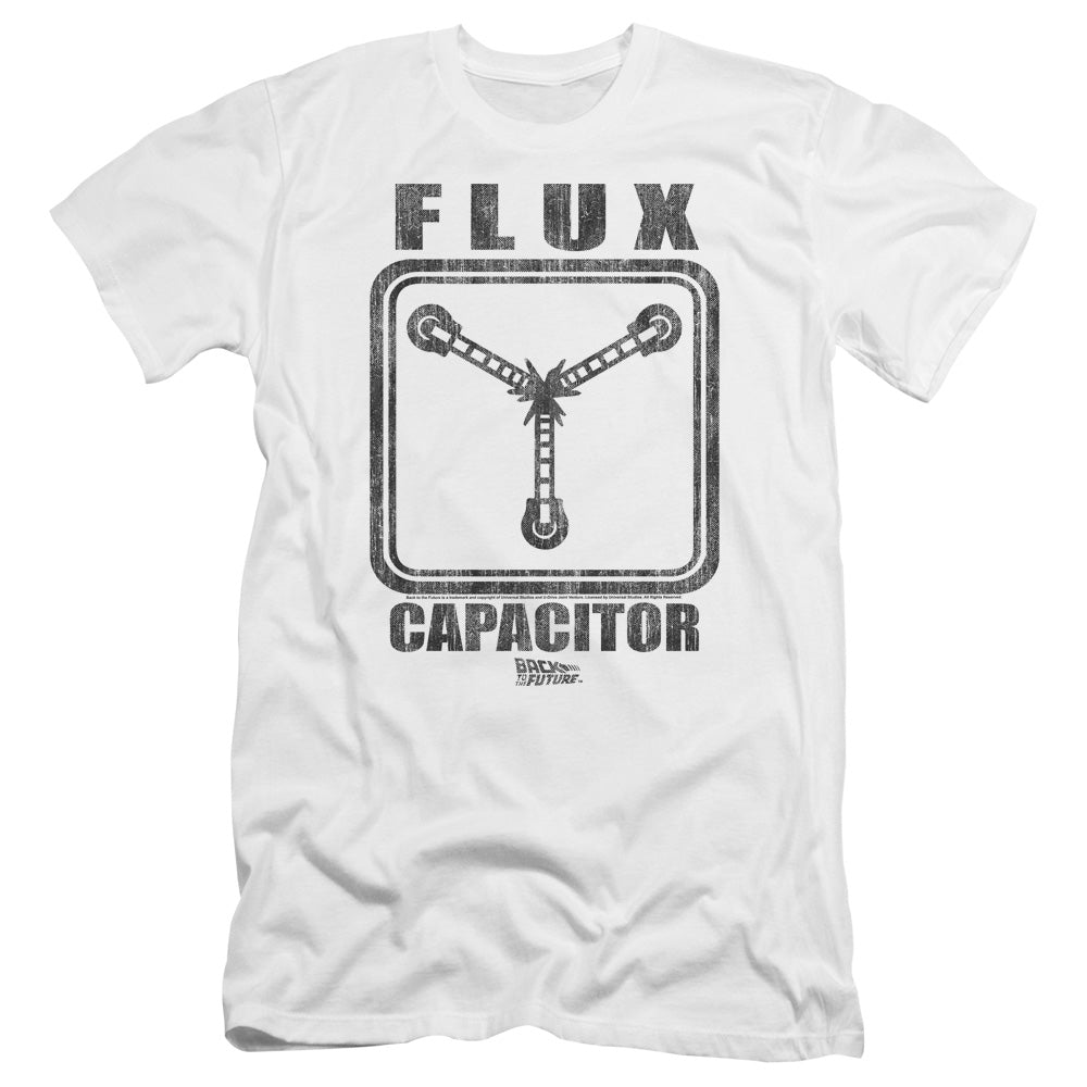AN OFFCIALLY LICENSED BACK TO THE FUTURE FLUX CAPACITOR MEN'S PREMIUM SLIM FIT T-SHIRT WHITE