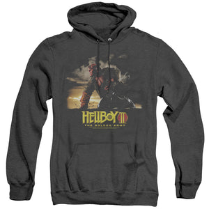 AN OFFCIALLY LICENSED HELLBOY II POSTER ART ADULT UNISEX HEATHER PULLOVER HOODIE BLACK
