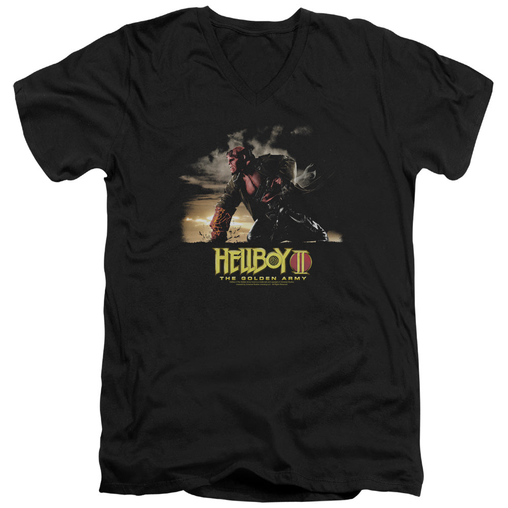 AN OFFCIALLY LICENSED HELLBOY II POSTER ART MEN'S V-NECK T-SHIRT BLACK