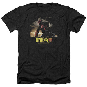 AN OFFCIALLY LICENSED HELLBOY II POSTER ART MEN'S HEATHER T-SHIRT CHARCOAL