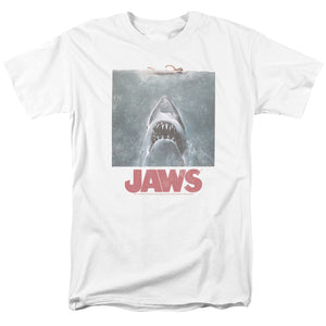 AN OFFCIALLY LICENSED JAWS DISTRESSED JAWS MEN'S REGULAR FIT T-SHIRT WHITE