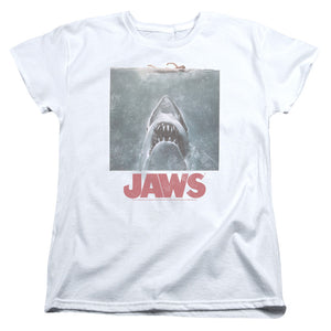 AN OFFCIALLY LICENSED JAWS DISTRESSED JAWS WOMEN'S REGULAR FIT T-SHIRT WHITE