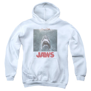 AN OFFCIALLY LICENSED JAWS DISTRESSED JAWS YOUTH HOODIE WHITE