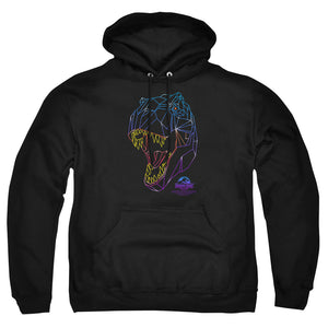 AN OFFCIALLY LICENSED JURASSIC PARK NEON T-REX ADULT UNISEX PULLOVER HOODIE BLACK