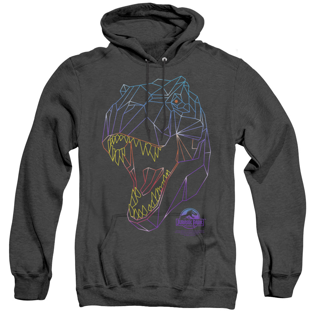 AN OFFCIALLY LICENSED JURASSIC PARK NEON T-REX ADULT UNISEX HEATHER PULLOVER HOODIE BLACK