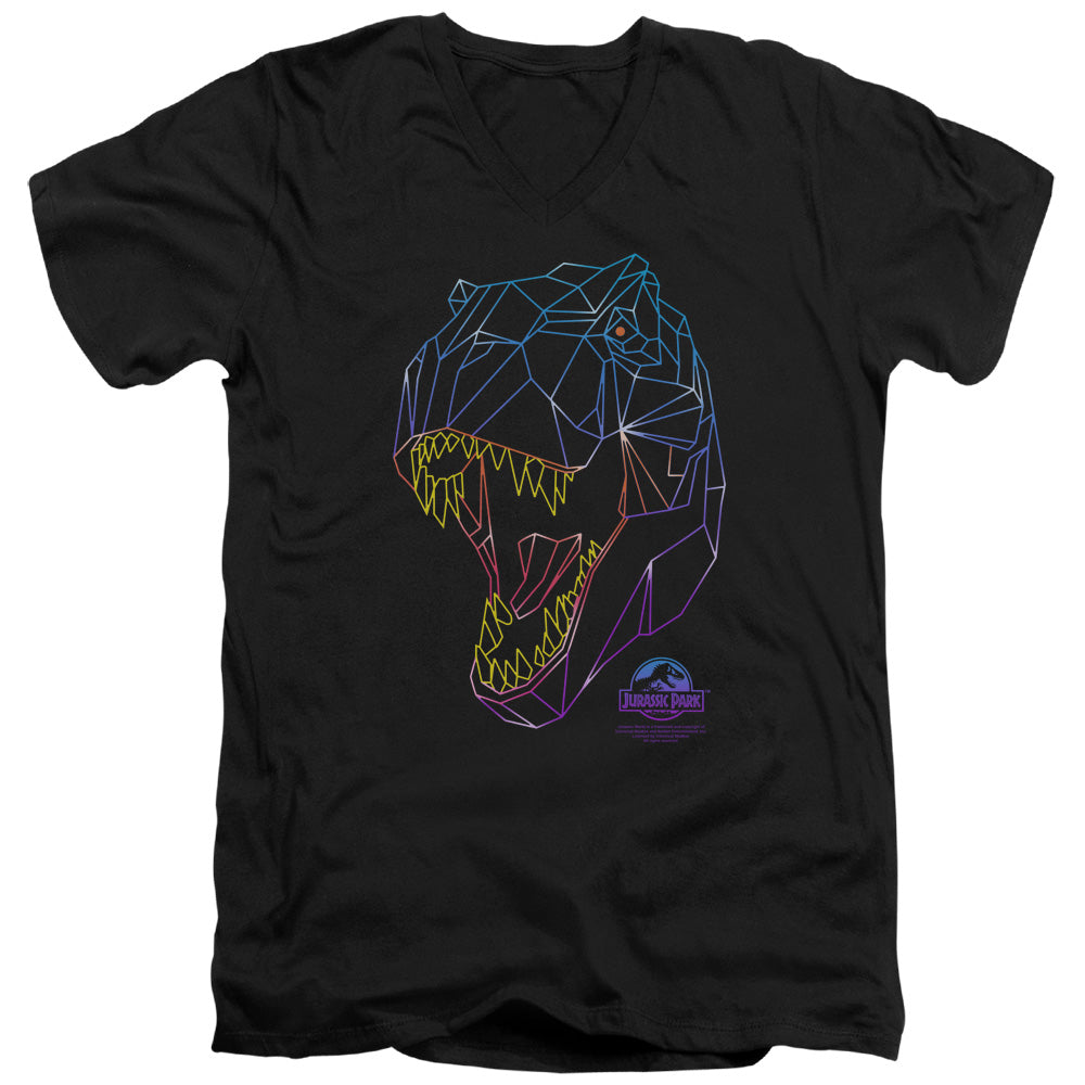 AN OFFCIALLY LICENSED JURASSIC PARK NEON T-REX MEN'S V-NECK T-SHIRT BLACK