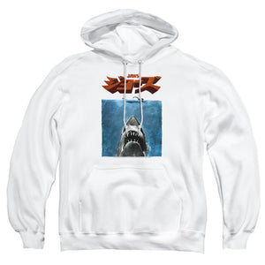 AN OFFCIALLY LICENSED JAWS JAPANESE POSTER ADULT UNISEX PULLOVER HOODIE WHITE