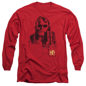 AN OFFCIALLY LICENSED HELLBOY II SPLATTER GUN MEN'S LONG SLEEVE T-SHIRT RED
