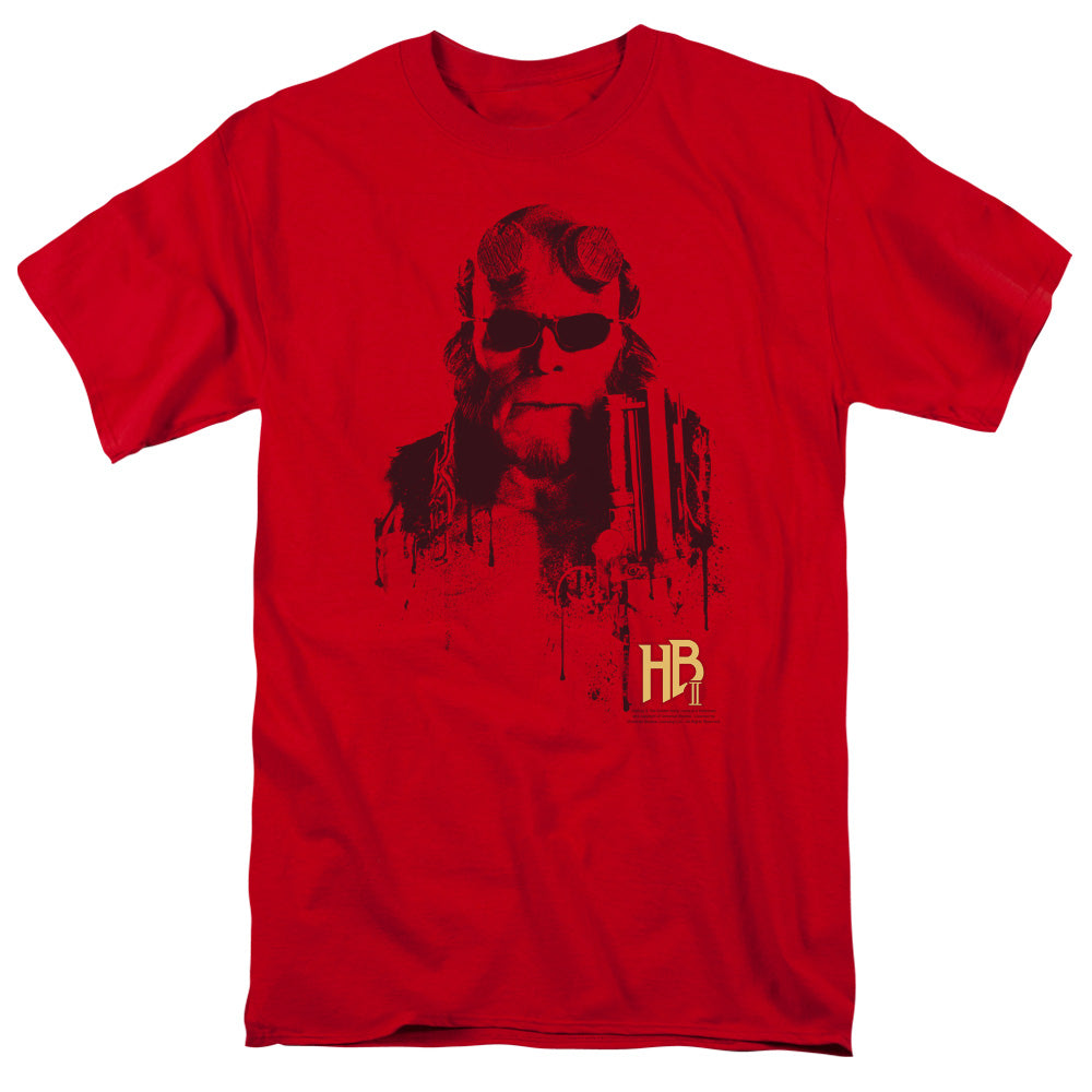 AN OFFCIALLY LICENSED HELLBOY II SPLATTER GUN MEN'S REGULAR FIT T-SHIRT RED