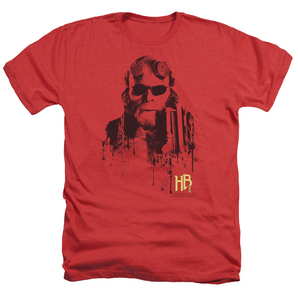 AN OFFCIALLY LICENSED HELLBOY II SPLATTER GUN MEN'S HEATHER T-SHIRT RED