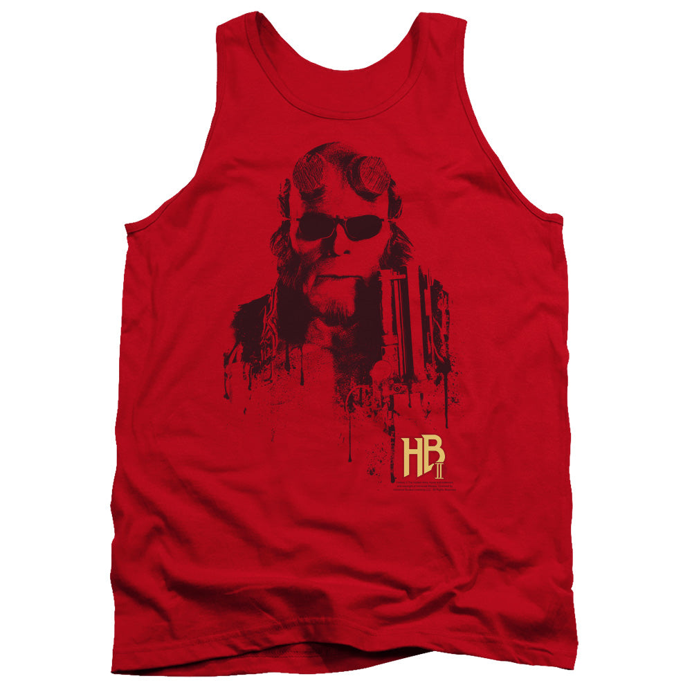 AN OFFCIALLY LICENSED HELLBOY II SPLATTER GUN ADULT UNISEX TANK TOP RED