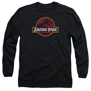 AN OFFCIALLY LICENSED JURASSIC PARK 8-BIT LOGO MEN'S LONG SLEEVE T-SHIRT BLACK