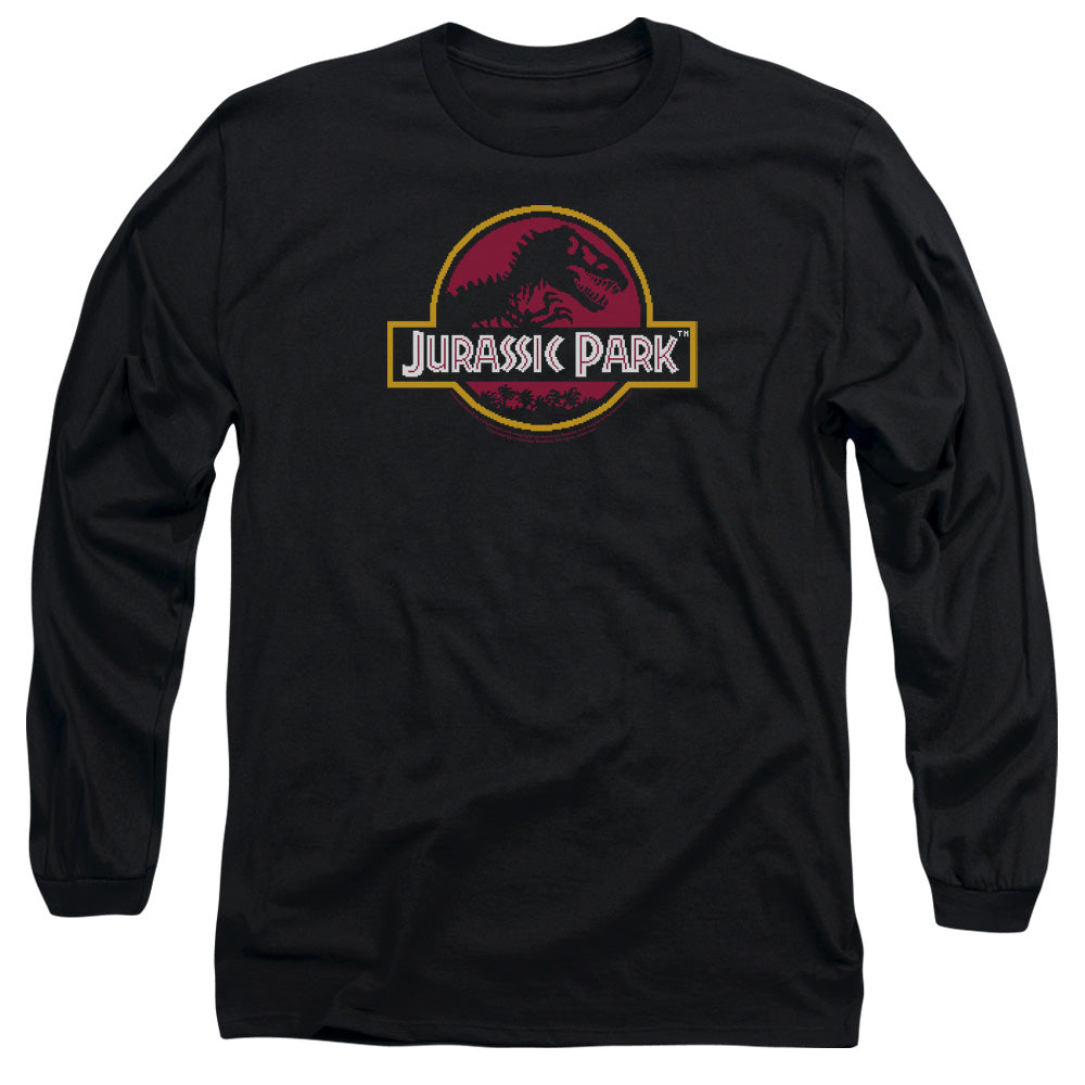 AN OFFCIALLY LICENSED JURASSIC PARK 8-BIT LOGO MEN'S LONG SLEEVE T-SHIRT BLACK