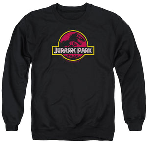 AN OFFCIALLY LICENSED JURASSIC PARK 8-BIT LOGO ADULT UNISEX CREWNECK SWEATSHIRT BLACK