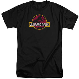 AN OFFCIALLY LICENSED JURASSIC PARK 8-BIT LOGO MEN'S TALL FIT T-SHIRT BLACK