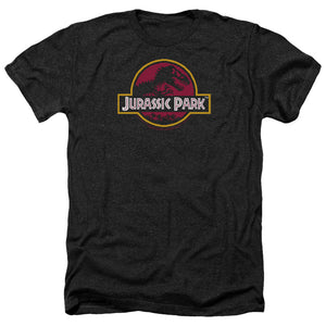 AN OFFCIALLY LICENSED JURASSIC PARK 8-BIT LOGO MEN'S HEATHER T-SHIRT CHARCOAL