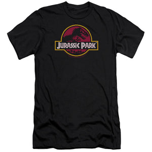 AN OFFCIALLY LICENSED JURASSIC PARK 8-BIT LOGO MEN'S PREMIUM SLIM FIT T-SHIRT BLACK