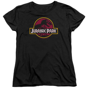 AN OFFCIALLY LICENSED JURASSIC PARK 8-BIT LOGO WOMEN'S REGULAR FIT T-SHIRT BLACK