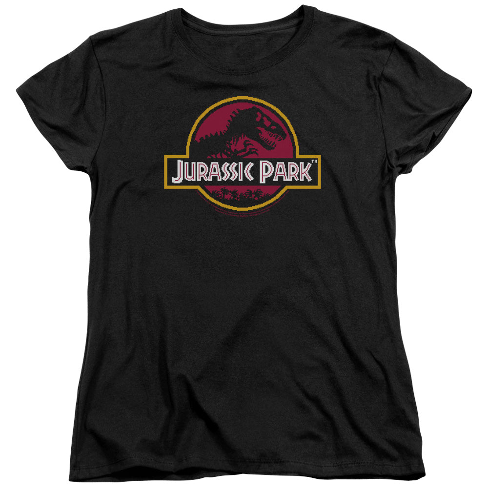 AN OFFCIALLY LICENSED JURASSIC PARK 8-BIT LOGO WOMEN'S REGULAR FIT T-SHIRT BLACK