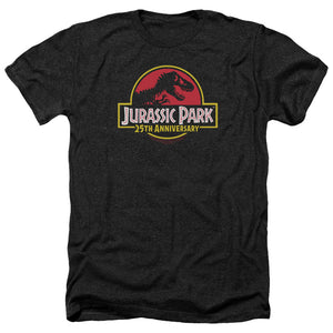 AN OFFCIALLY LICENSED JURASSIC PARK 25TH ANNIVERSARY LOGO MEN'S HEATHER T-SHIRT CHARCOAL