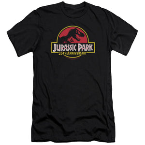 AN OFFCIALLY LICENSED JURASSIC PARK 25TH ANNIVERSARY LOGO MEN'S PREMIUM SLIM FIT T-SHIRT BLACK