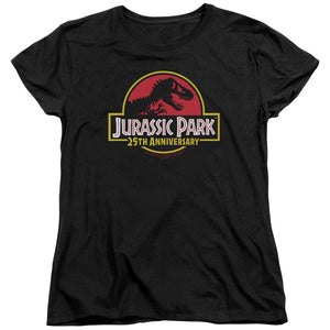 AN OFFCIALLY LICENSED JURASSIC PARK 25TH ANNIVERSARY LOGO WOMEN'S REGULAR FIT T-SHIRT BLACK